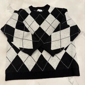 Velvet by Graham & Spencer Black and Gray Argyle Crewneck Sweater